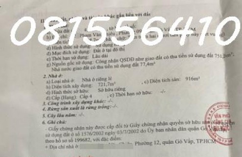 Bán nhà mặt tiền phạm văn chiêu, Gò vấp diện tích 20x40 công nhận 828m2 thổ cư. Giá ngộp 67 triệu/m2 rẻ hơn 70% giá ngân hàng thẩm định