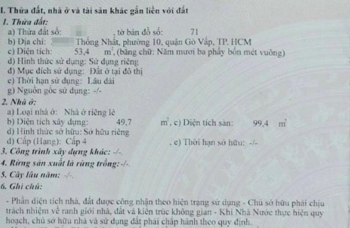 Nhà 54m2 trệt lầu, Thống nhất, p10, Gò vấp giá 3.85 tỷ