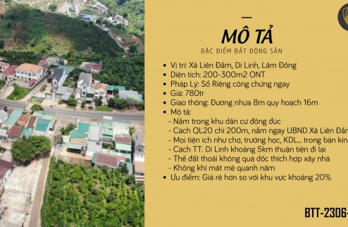 Gần 300m2, đất Di Linh - Lâm Đồng, sổ riêng, đất ở nông thôn, giá chỉ 780 triệu