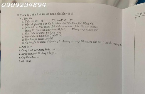 Bán nhà riêng chính chủ, đường Bùi Hữu Nghĩa, Phường Tân Hạnh, TP. Biên Hoà