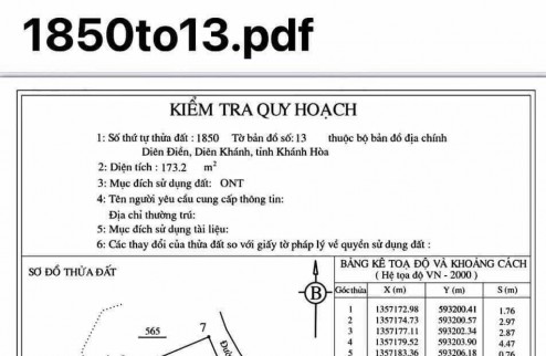 BÁN ĐẤT FULL THỔ CƯ THÔN TRUNG 1, DIÊN ĐIỀN, DIÊN KHÁNH