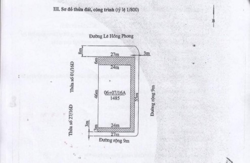 Bán  lô đất 1485M  mặt đường Lê Hồng Phong Hải An