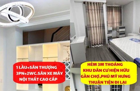 Nhà mới 3 Tầng Sổ hồng 74m2 hẻm thẳng 3m gần Phú Mỹ Hưng Q7