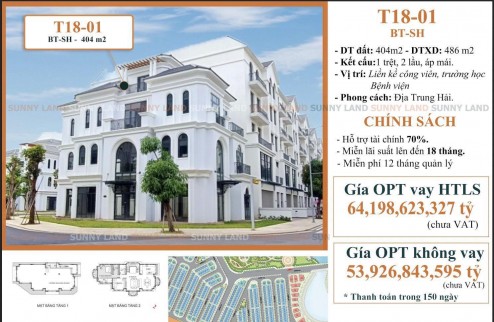 Bán Biệt thự - Shophouse Vinhomes, DT 404m2, 4 tầng, 3 mặt tiền Chỉ 53.9 tỷ