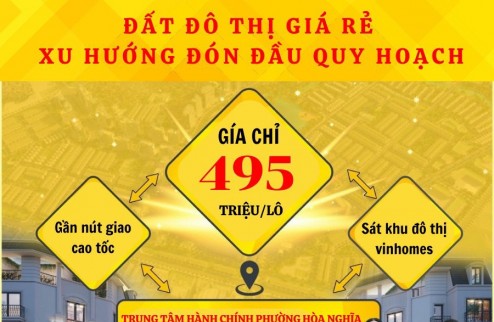 Bán 2 lô đất đô thị sát trường học,chợ TT hành chính Phường Hòa Nghĩa Q.Dương Kinh giá chỉ 495tr