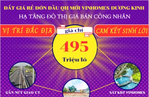 Bán lô đất Gần với QH Vinhomes Dương Kinh-Kiến Thụy giá 495Tr/Lô đã được Hải Phòng chấp thuận 240ha với vốn đầu tư hơn 23 nghìn tỷ đồng .