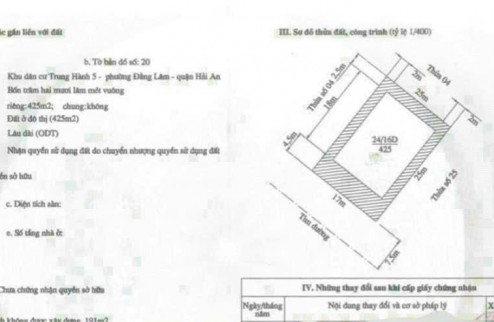 Bán lô đất tuyến 2 Lê Hồng Phong diện tích 425 M