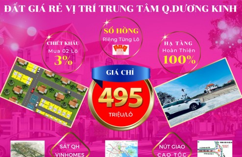 Bán lô đất đường to có bãi đỗ xe rộng 200m ngay trục chính phường Hòa Nghĩa, Dương Kinh. giá cực rẻ- 495Tr/Lô,