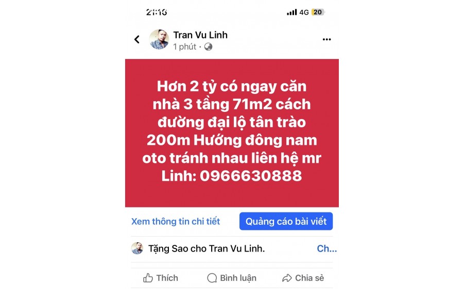 Hơn 2 tỷ có ngay căn nhà riêng 3 tầng 71m2 cách đường đại lộ tân trào 200m Phường Minh Xuân TP Tuyên Quang