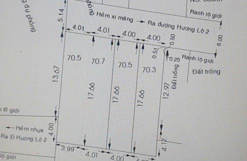 Bán đất đường Hương Lộ 2 Bình Tân 16x18 tổng 282 m2 tiện phân lô gần ngã tư Bốn Xã.