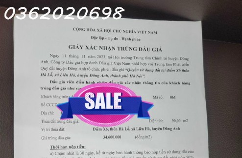 Đất Đấu Giá X6, Hà Lỗ, Liên Hà, Đông Anh, Hà Nội
Đẹp không tì vết Lô Lk3_ 09,  Hướng Bắc, view Vườn Hoa...