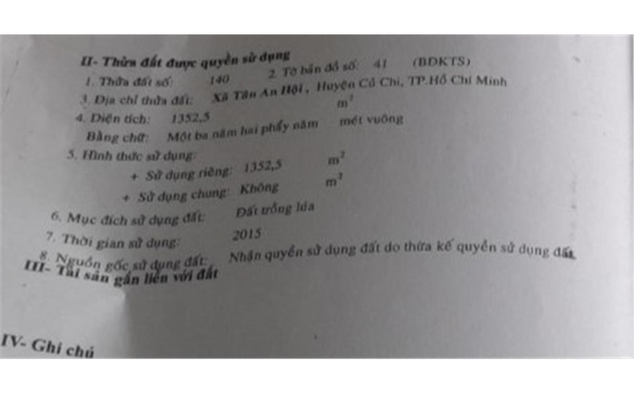 Cần bán gấp lô  4161,9  m²   tại  xã Tân An Hội  huyện Củ Chi, TP.HCM