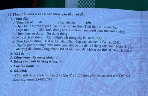 Bán đất mặt tiền đường tỉnh 765 bình trung châu đức bà rịa vung tàu