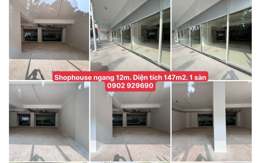 Shophouse mặt tiền rộng 12.5m2 có thể ngăn ra làm 2 mặt bằng. Diện tích 147m2, thiết kế 1 sàn, mua trực tiếp