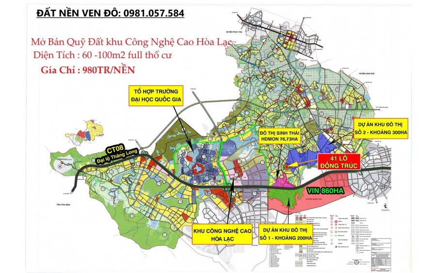 Mở Bán Quỹ Đất Chính Chủ Tại khu Công Nghệ Cao Hòa Lạc 
Gía chỉ từ 890tr/lô.