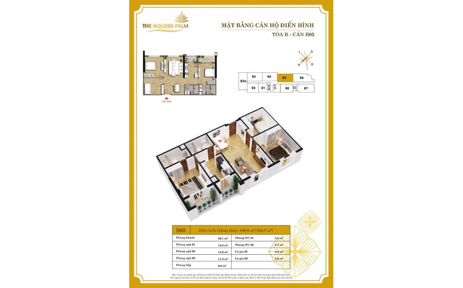 ✨CC GOLDEN PALM Lê Văn Lương - 101m2, 3 NGỦ, 2 LÔ GIA, TẦNG TRUNG  - 6.39 TỶ