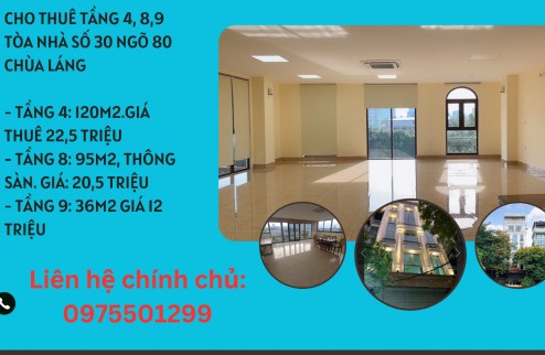 Chính chủ cho thuê tầng 4, 8,9 nhà 30 ngõ 80 Chùa Láng, Đống Đa, Hà Nội