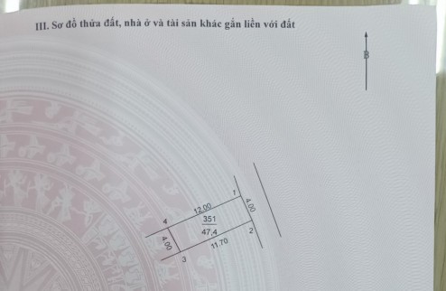 Cần bán bán 47,4m² thôn Đồng Lai, Quang Tiến, Sóc Sơn, Hà Nội. (ô tô vào đất).
* Tiện ích.
- Diện tích 47,4m², khổ đất vuông, mặt tiền và hậu