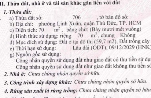 Bán đất hẻm xe hơi - 70m2 - Đường số 8, Linh Xuân - nhỉnh 2 tỷ