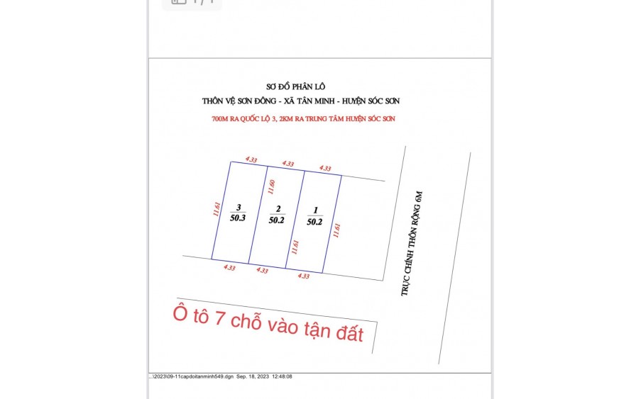 3 siêu phẩm mới kính tinh F0 tại: Vệ Sơn Đông-Tân Minh-Sóc Sơn.(đường ô tô)
*Thông tin:
-Diện tích:50,2m . mặt tiền = hậu 4,33 m
-Cách dự án đã