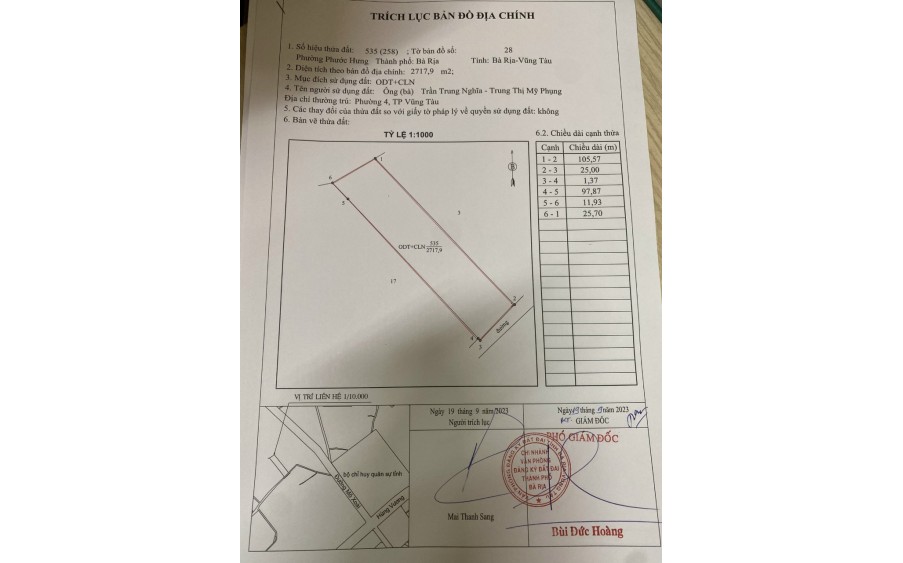 CẦN BÁN 2.718M2 ĐẤT MẶT TIỀN ĐƯỜNG NHỰA LỚN TẠI PHƯỚC HƯNG, TP BÀ RỊA.