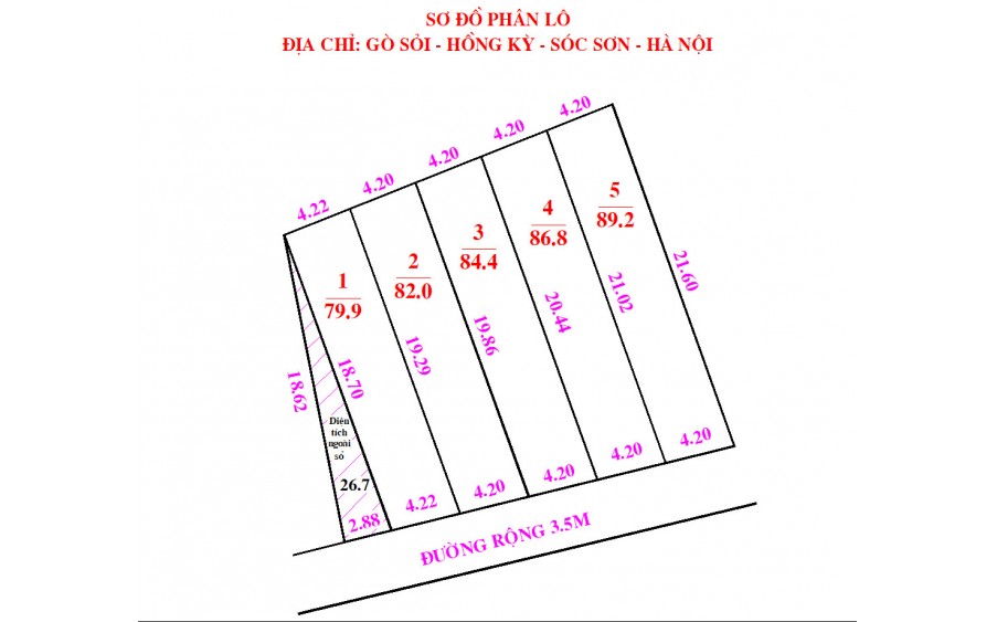 Mở bán F0 80m² sát QL3 chỉ 200m. Giá vài trăm. Ô tô vào tận đất.
* Thông tin:
- Diện tích: 80m², mặt tiền=hậu 4,22m.
- Đường trước đất 3,5m.
-