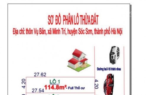 Bán 229,4 m2 đất đất Vụ Bản - Minh Trí - Sóc Sơn - Hà Nội