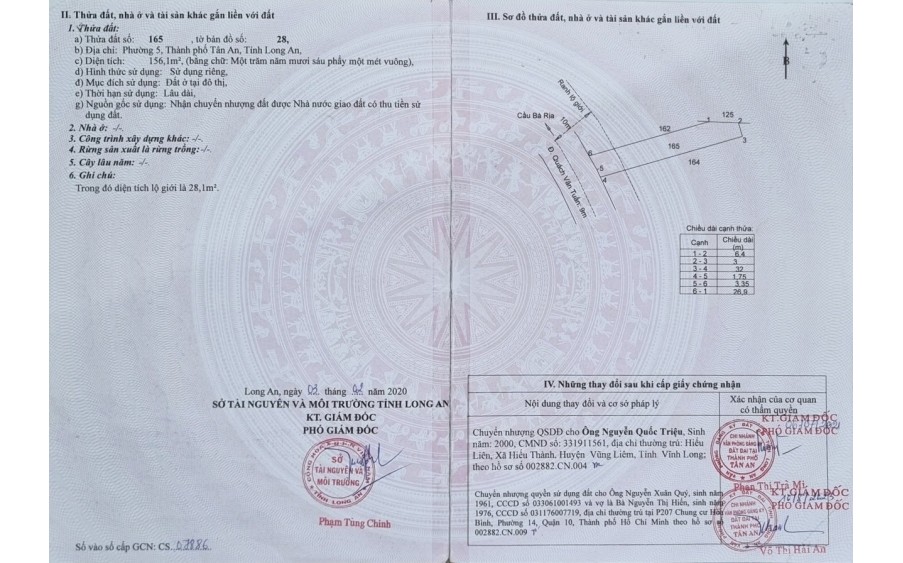 cần bán Lô đất Mặt Tiền đường Quách Văn Tuấn, P.5, Tp Tân An – Long An