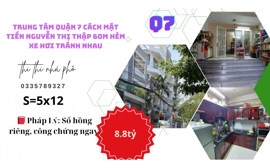 TRUNG TÂM QUẬN 7 CÁCH MẶT TIỀN NGUYỄN THỊ THẬP 50M VỊ TRÍ NHIỀU NHÀ ĐÃ BÁN HẺM XE HƠI TRÁNH NHAU 
