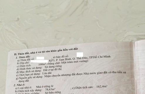 Bán nhà 2 tầng , 3PN, Xe hơi đậu trong nhà, DT: 100m2, giá: 6,3 Tỷ, Tam Bình -Thủ Đức