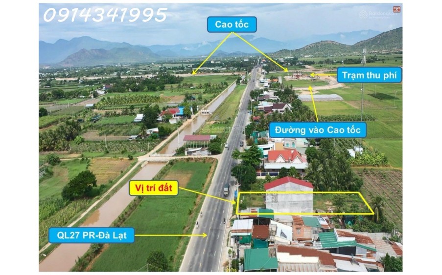 Nút giao cao tốc Cam Lâm Vĩnh Hảo. Mặt QL27A, 20x50m sân bay Thành Sơn 5km, QL1 6km