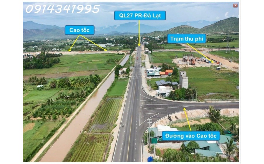 Nút giao cao tốc Cam Lâm Vĩnh Hảo. Mặt QL27A, 20x50m sân bay Thành Sơn 5km, QL1 6km