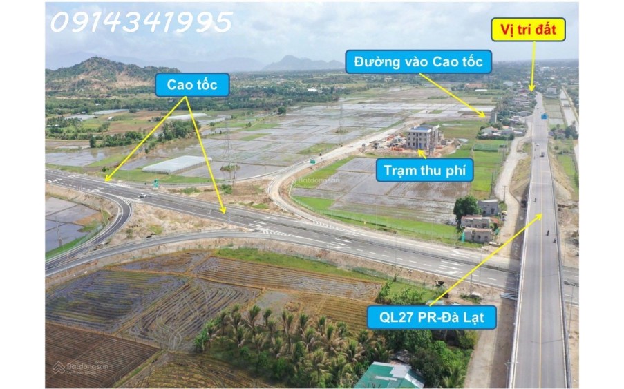 Nút giao cao tốc Cam Lâm Vĩnh Hảo. Mặt QL27A, 20x50m sân bay Thành Sơn 5km, QL1 6km