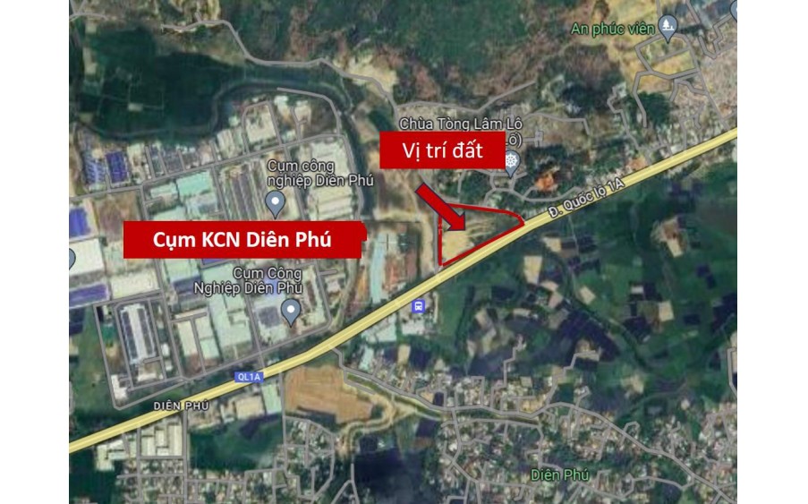 Bán Đất sản xuất kinh doanh lô góc 3  mặt tiền QL 1A - giáp cụm KCN Diên Phú - cách biển 10km