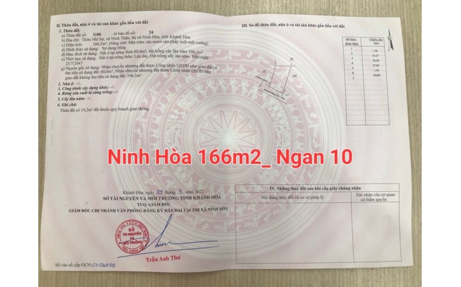 Bán lô đất đẹp, mặt tiền đường bê tông xã Ninh Thân - Ninh Hòa