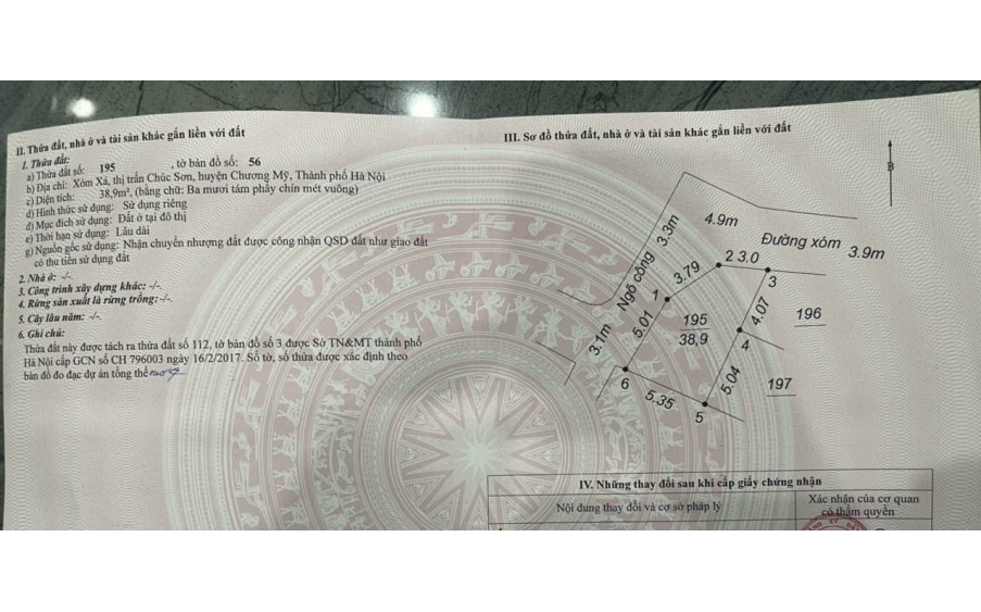 Cần bán 38,9m2, tk2, đất tại trung tâm thị trấn chúc sơn, giá nhỉnh 1 tỷ.