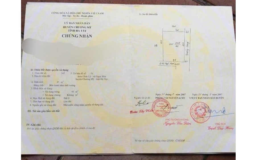 45m2, 1.x tỷ,đât Trung tâm Chúc Lý, Ngọc Hoà, tk3 , Chương Mỹ, tk1, ô tô đỗ cửa. Giá đầu tư 1.x tỷ.