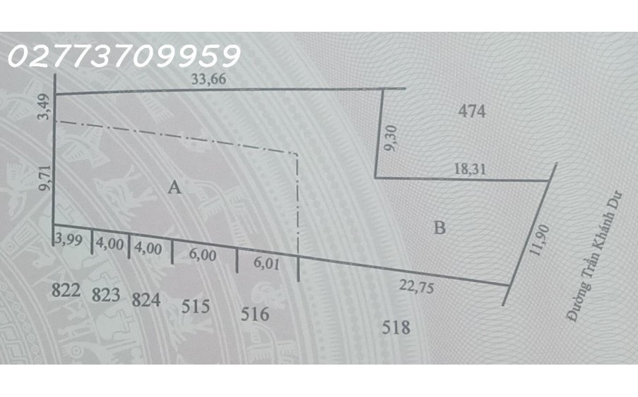 Bán 967,7m2 đất đường Trần Khánh Dư, Trung tâm Làng hoa Sa Đéc. giá TL:9tỷ677 triệu