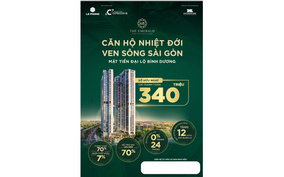 Dự án Căn hộ The Emerald 68 đẳng cấp 5 sao do nhà thầu số 1 Việt Nam xây dựng. Cách tp HCM 1km đang mở bán giai đoạn 1, chỉ 340tr sở hữu