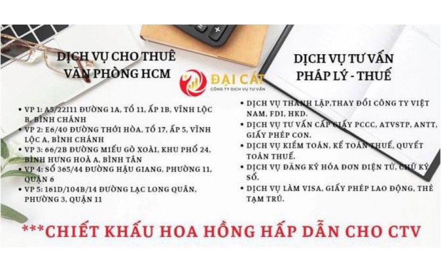 Công ty Đại Cát cho thuê địa chỉ đặt biển hiệu công ty, địa chỉ đăng ký GPKD  khu vực HCM