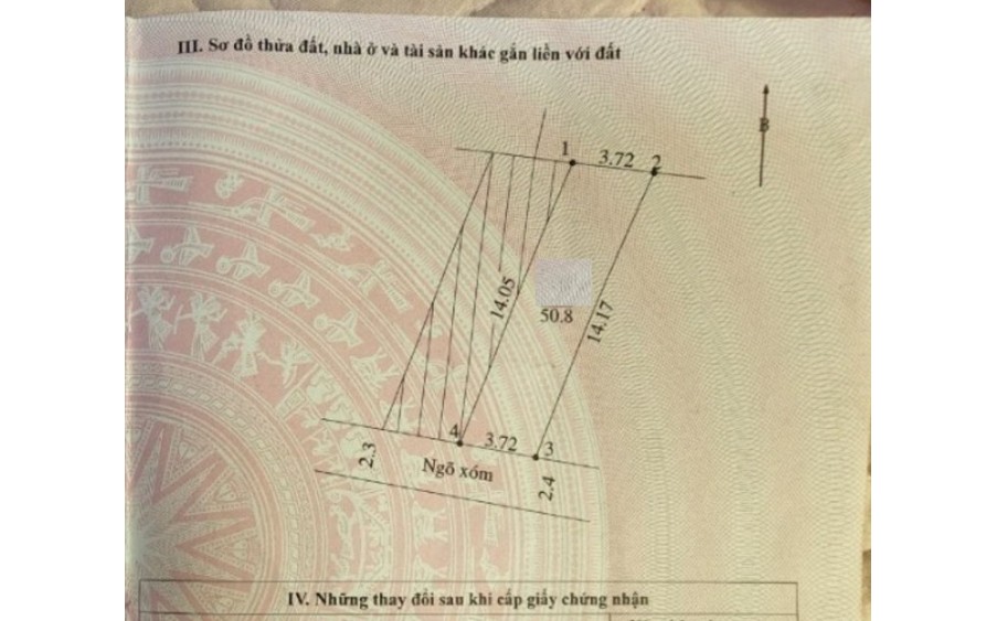 Chỉ hơn 9xx triệu - duy nhất thuỵ hương sót 1 lô 
@ Diện tích 50,8m full thổ cư Thụy Hương 
@ Mặt tiền = hậu 3,72m, không lỗi phong thủy
@