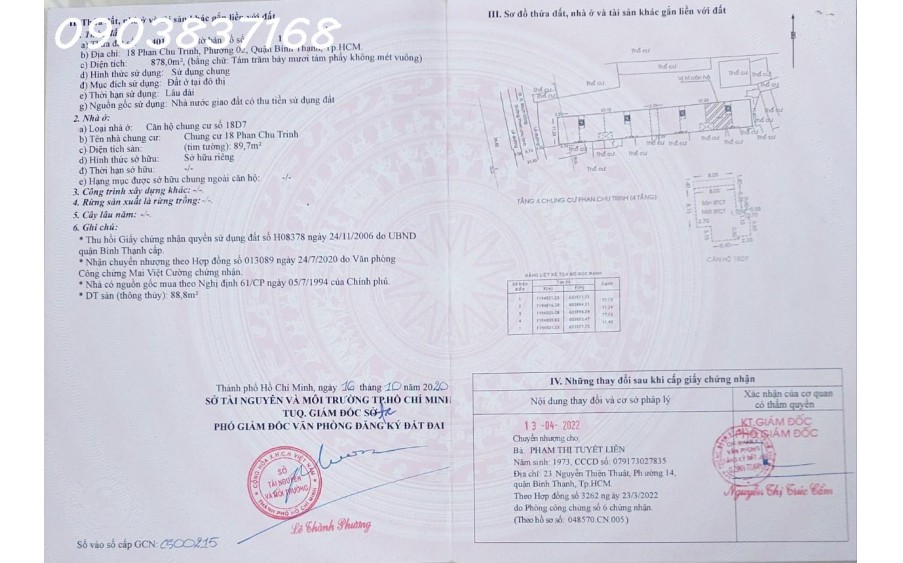 CHÍNH CHỦ BÁN CĂN HỘ  100m2 ( CN 90m2) CC 18 Phan Chu Trinh