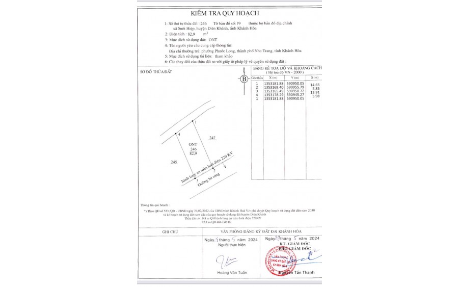 Giảm hơn 200tr đất thổ cư xã suối hiệp huyện diên khánh rộng 120m còn 690tr gần bến xe vùng ven nha trang