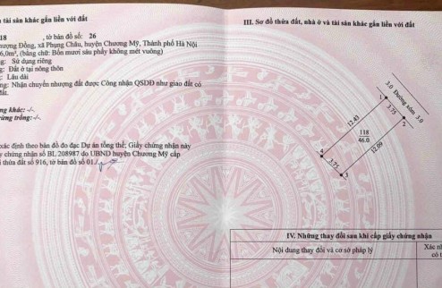 CC bán 46m2 tk2,Phượng Đồng Phụng Châu Chương Mỹ 
Đường ô tô thông,