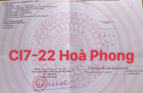 Cần Bán nhanh Giãn dân Hoà Phong- Mỹ Hào CL7-22