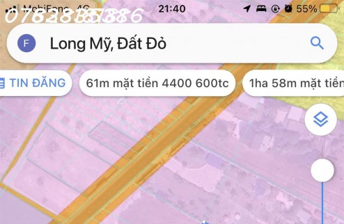 Bán 4400m2, đất ven biển nghỉ dưỡng long mỹ, có 800 thổ cư, 61m mặt tiền, 21ty