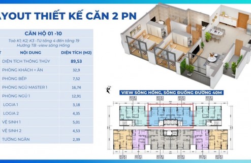 Bán gấp lại căn 90m 2PN tòa K3 đẹp tại Khai Sơn City - Long Biên