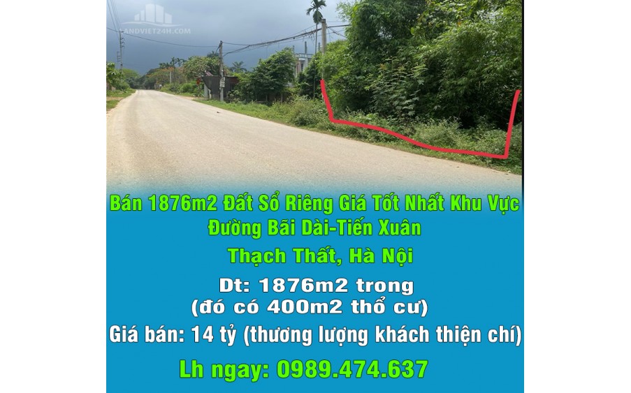 Bán 1876m2 Đất Sổ Riêng Giá Tốt Nhất Khu Vực Đường Bãi Dài-Tiến Xuân