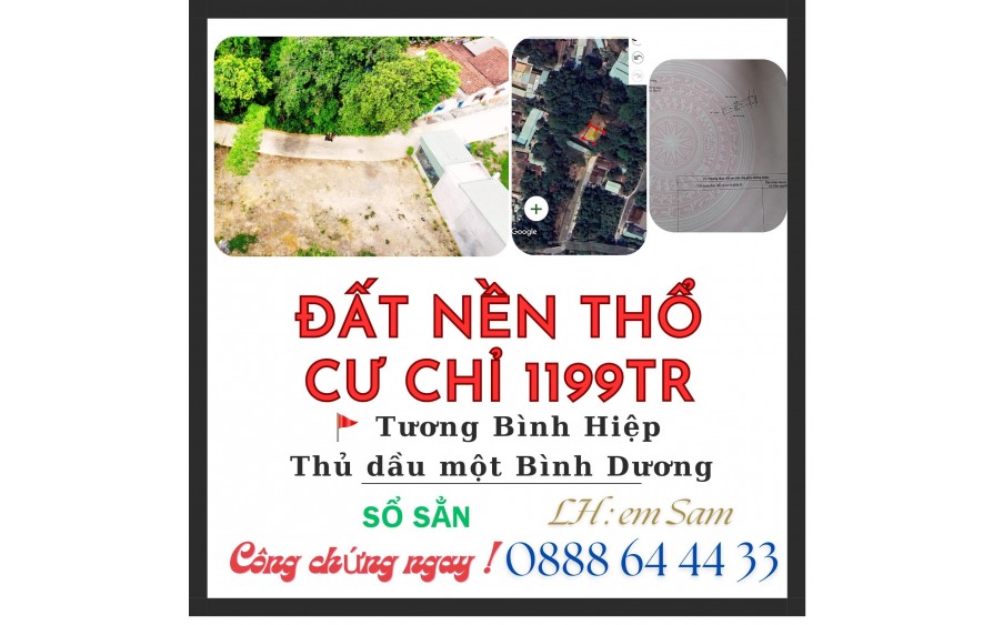 BÁN GẤP NỀN 90M2 tại TƯƠNG BÌNH HIỆP chỉ 1199TR có 60M2TC khu ĐÔNG DÂN SỔ SẲN CÔNG CHỨNG NGAY Có Hỗ trợ Ngân Hàng