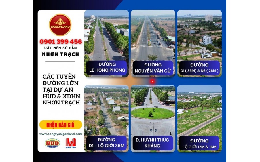 Saigonland cần bán 20 nền đất dự án Hud & XDHN Nhơn Trạch Đồng Nai giá tốt